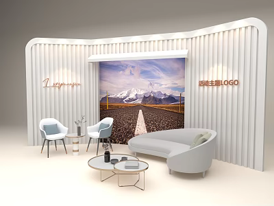 Modern Background Wall with Vertical Stripes and Mountain Road Landscape in Elegant Living Room 3d model