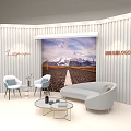 Modern Background Wall with Vertical Stripes and Mountain Road Landscape in Elegant Living Room