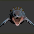 Vibrant Blue Striped Marine Creature Model With Open Mouth And Shiny Surface