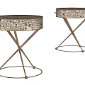 Elegant Round Side Table With Intricate Pattern And Golden X Shaped Legs 3d model