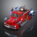 Red Fire Truck With Decorative Wings Ladder And Stylized Equipment Details