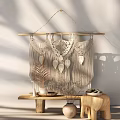 Bohemian Macramé Wall Decor With Wooden Hanger Tassel Details And Leaf Ornaments
