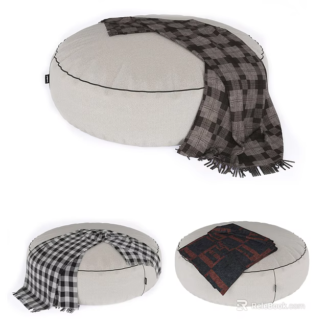 Different Stylish Pouf Designs with Plaid Blanket for Home Decor Use 3d model 