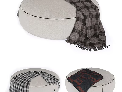 Different Stylish Pouf Designs with Plaid Blanket for Home Decor Use 3d model