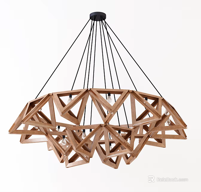 Modern Wooden Geometric Chandelier With Intricate Hanging Structure For Interior Decor 3d model 