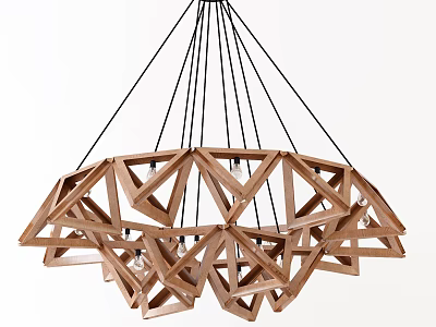 Modern Wooden Geometric Chandelier With Intricate Hanging Structure For Interior Decor 3d model