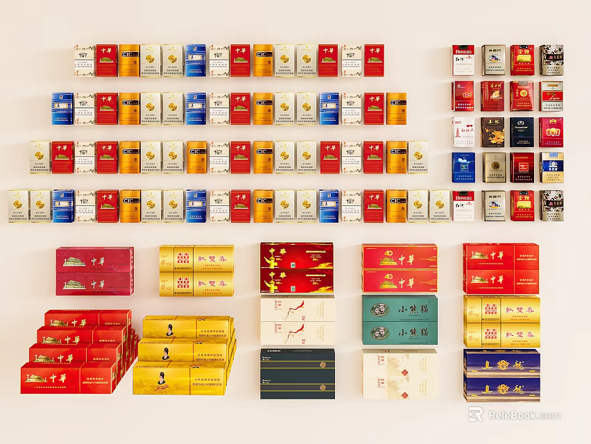 Colorful Household Item Boxes With Various Designs Neatly Arranged And Stacked 3d model 
