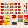 Colorful Household Item Boxes With Various Designs Neatly Arranged And Stacked