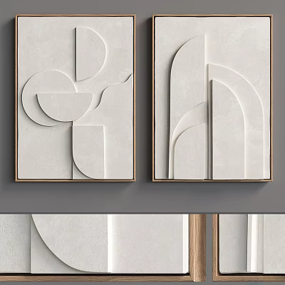 Minimalist Abstract Geometric Wall Art With Light Tones And Wooden Frames 3d model