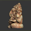 Detailed Carved Wooden Ganesha Statue With Traditional Spiritual Design Features