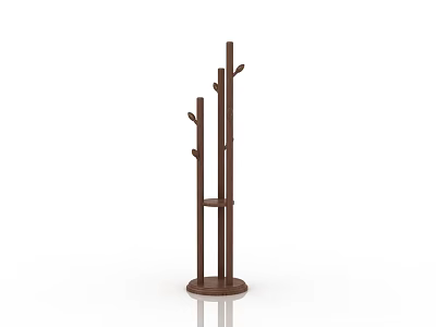 Brown Wooden Coat Rack With Branch Like Hooks And Circular Base For Home Use 3d model