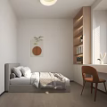 Modern Bedroom Interior Design With Comfortable Bed Wooden Desk And Built in Shelves