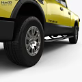 Nissan Yellow Pickup Truck With Double Cab Black Wheels And Cargo Bed