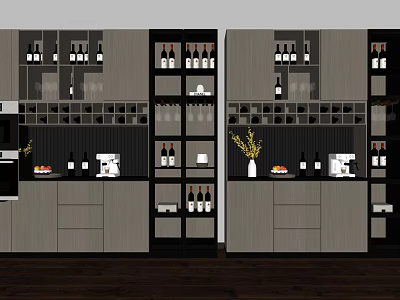 Modern Wine Cabinet With Multiple Shelves And Wine Bottles Display Design 3d model