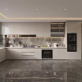 Modern Kitchen Interior With White Cabinets Marble Countertop And Built-in Appliances