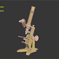 Vintage Golden Microscope With Classic Brass Structure And Laboratory Design