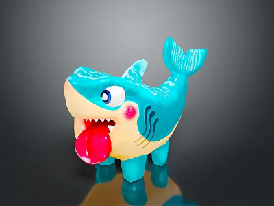 Cartoon Blue Shark Toy With Open Mouth Red Tongue And Pink Cheeks 3d model