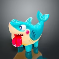 Cartoon Blue Shark Toy With Open Mouth Red Tongue And Pink Cheeks