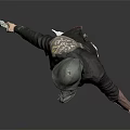 Hooded Man In Dark Coat With Red Belt Holding Dagger And Pistol Standing Still