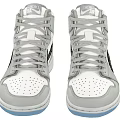 Stylish High Top White Gray Sneakers With Black Accents Gray Laces And Light Blue Sole