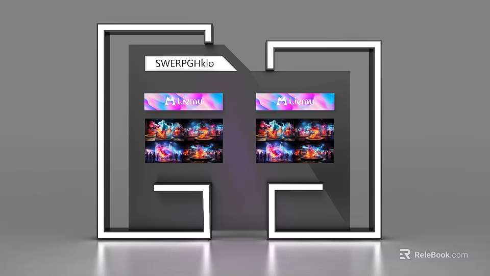 Modern Display Shelf Design With Double Digital Screens And LED Lighting 3d model 