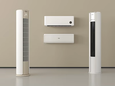 Wall Mounted Air Conditioners And Tower Fans In Modern Interior Setting 3d model