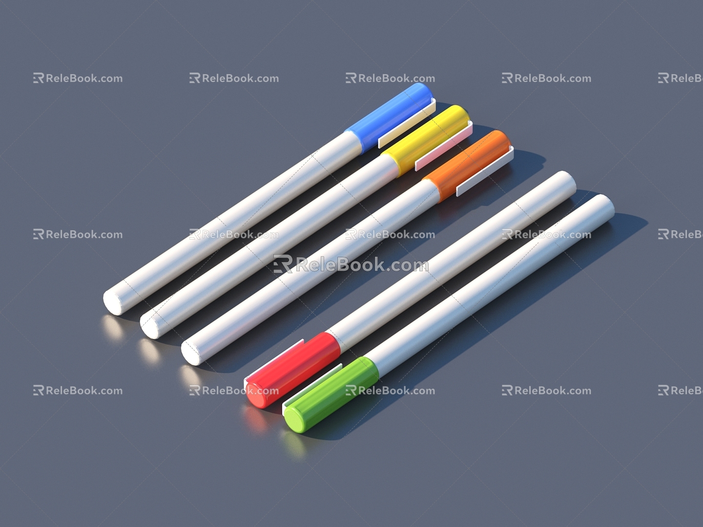 Pen Brush Colored Pen Stationery 3d model