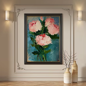 French Modern Retro Middle Ancient Oil Painting Abstract Light Luxury Decorative Painting 3d model
