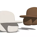 Modern Stylish Single Sofa in White and Brown with Unique Curved Design for Living Room