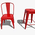 Red Metal Leisure Chair And Stool Modern Design For Casual Seating