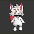 Cute White 3D Cartoon Creature With Pink Ears Red Markings Yellow Eyes And Scarf