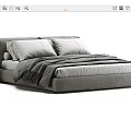 Modern Gray Upholstered Double Bed With Soft Pillows And Cozy Bedspread 3d model
