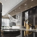 Modern Luxury Hotel Lobby Interior With Marble Floor Gold Accents And Artistic Pendant Lights