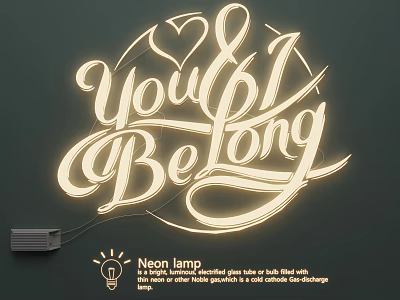 Neon Lighting Combination Featuring Artistic Word Design Heart Shape and Warm Yellow Glow 3d model