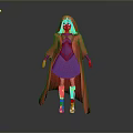 Game Movie Character with Red Cloak Purple Dress Purple Stockings and Black Hair