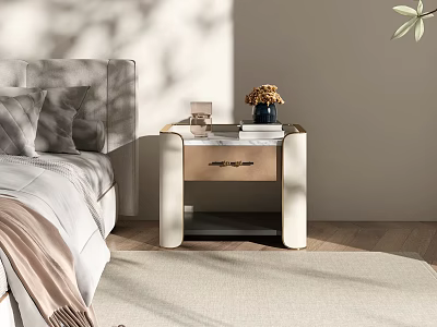 Elegant Modern Nightstand With Decorative Books Vase And Minimalist Design In Bedroom 3d model