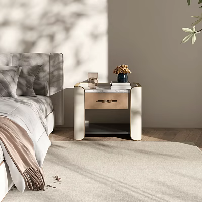 Elegant Modern Nightstand With Decorative Books Vase And Minimalist Design In Bedroom 3d model