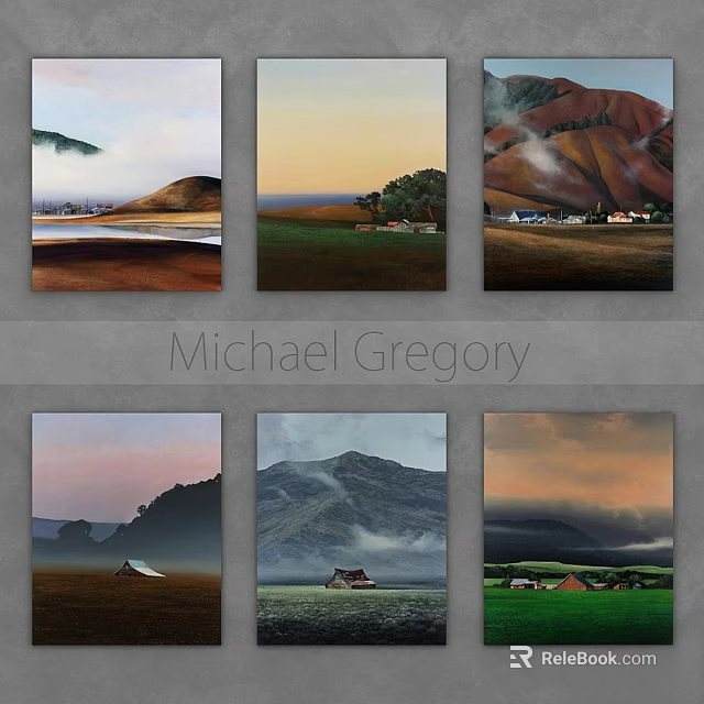 Decorative Frames Featuring Michael Gregory Scenic Landscape Paintings With Mountains Fields And Cottages 3d model 