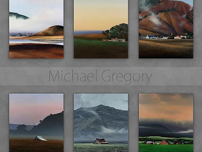 Decorative Frames Featuring Michael Gregory Scenic Landscape Paintings With Mountains Fields And Cottages 3d model