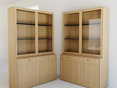Wooden Bookcase With Glass Doors And Drawers For Modern Room Interior 3d model