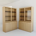 Wooden Bookcase With Glass Doors And Drawers For Modern Room Interior