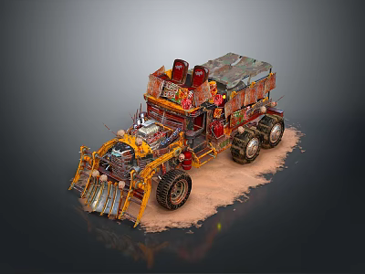 Military Vehicle Featuring Large Tires Front Scoop Top Equipment and Rugged Armored Design 3d model