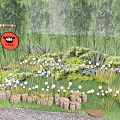 Outdoor Decorative Lights In Garden With Wooden Stumps Grass And Cartoon Sign