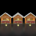 Festive Wooden Market Huts With Snow Covered Roofs Lit Lights And Displayed Goods