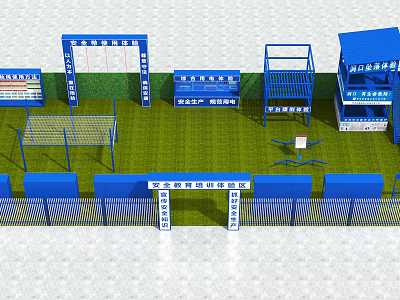 Outdoor Physical Training Ground With Blue Equipment Horizontal Bars Parallel Bars Stands And Green Lawn 3d model