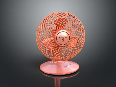 Stylish Orange Round Air Conditioning Fan With Mesh Cover And Pink Base 3d model