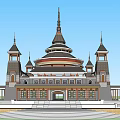 Ancient Architectural Design With Central Dome Symmetric Towers And Ornate Details