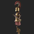 Ancient Warrior Armor Clothing With Golden Breastplate Red Feather Helmet Red Skirt Leg Armor Sword