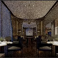 Modern Restaurant Interior Design With Dining Tables Chairs Pendant Lights And Window Decor