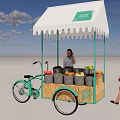 White Canopy Structure With Green Frames For Mobile Fruit Vegetable Bicycle Stall 3d model